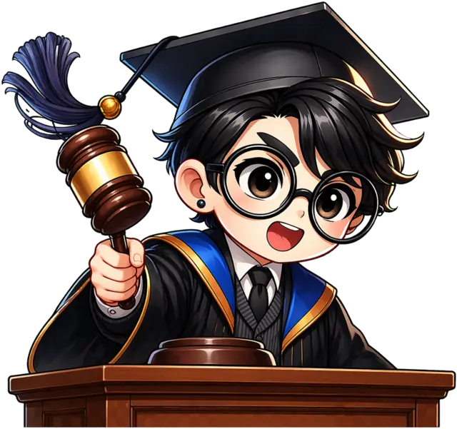 PatRe patent examination mascot holding a gavel